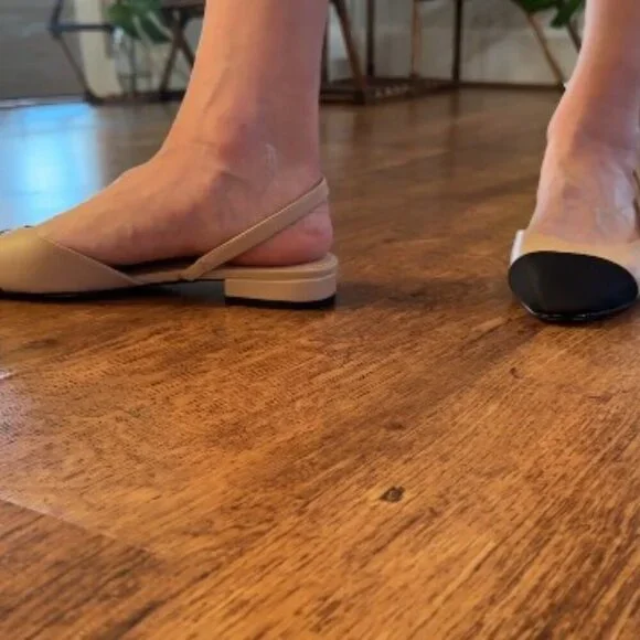 Women's Slingback Flats Square Toe Leather Wedding Pumps Low Heel - Picture 8 of 8